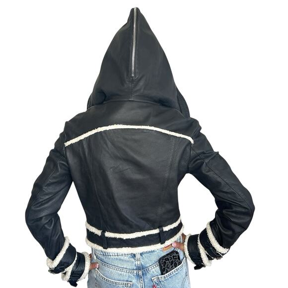 Jonny Cota Moto Y2k Rocker Leather Cropped Jacket Womens Medium Sherpa Biker - Picture 4 of 13